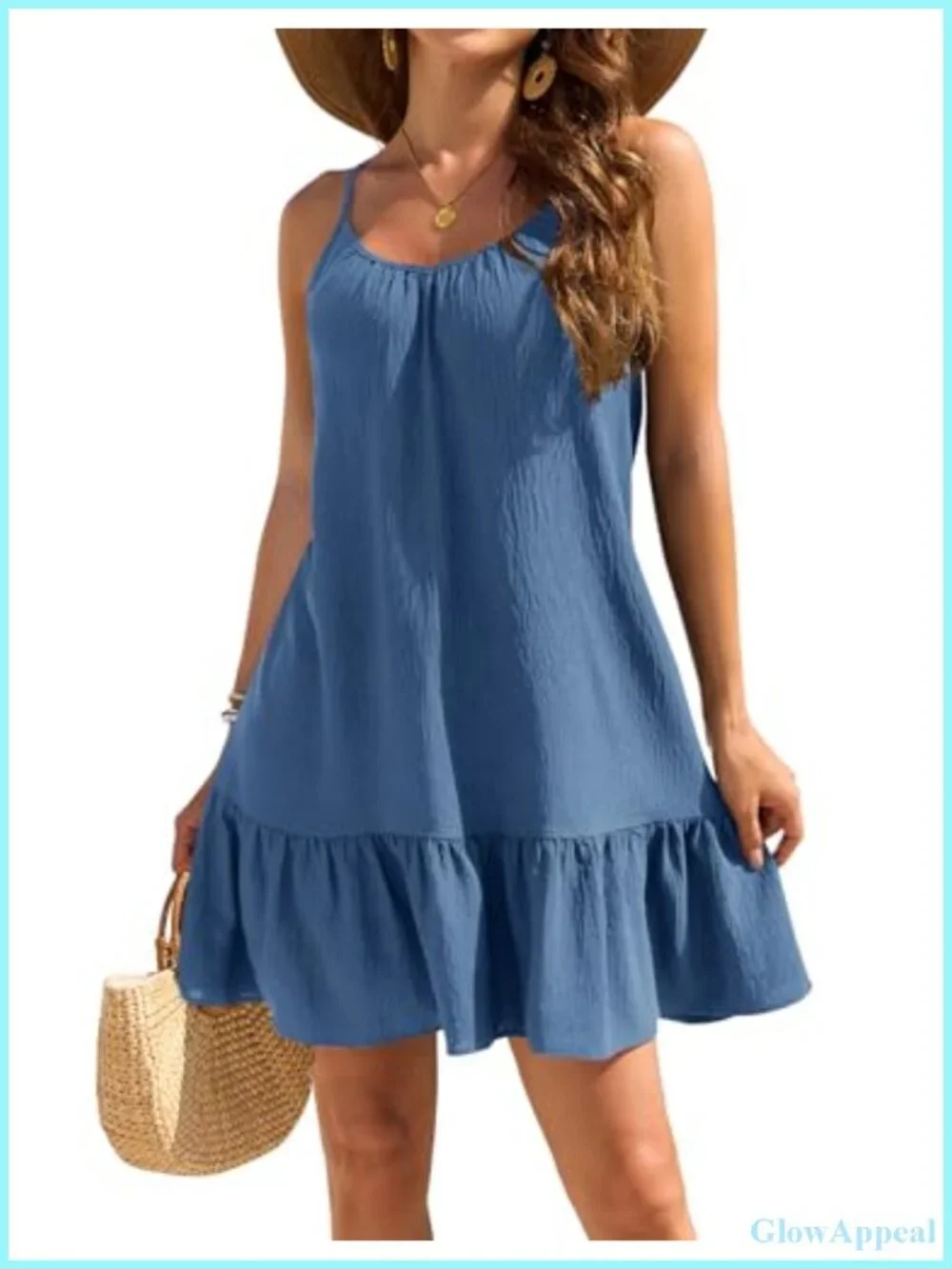 Swimsuit Coverup Spaghetti Straps Beach Cover Up Sundress Ruffled Hem Tank Dress